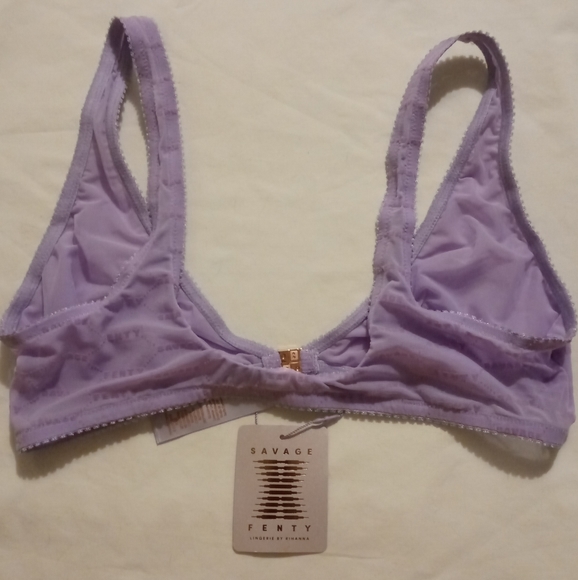 Savage X Fenty Flocked Logo Unlined Bra In Purple Lavender, Size- XL - Picture 6 of 7
